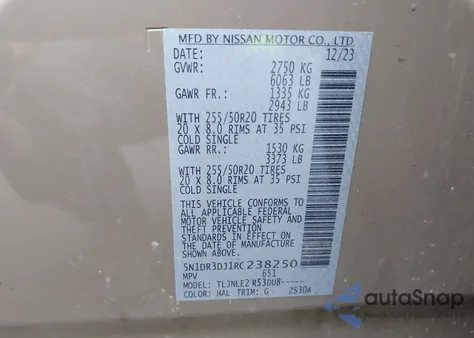 2024 Nissan Pathfinder Platinum 4Wd z USA, uszkodzony, nr VIN 5N1DR3DJ1RC238250